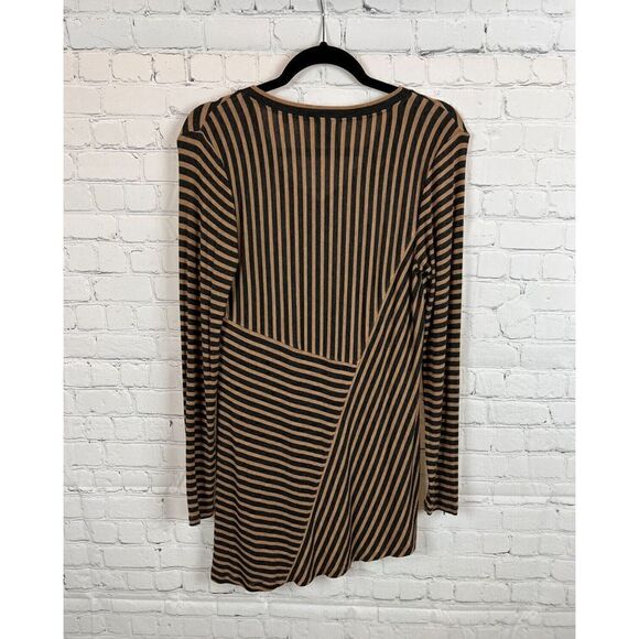CABI beige camel gray striped knit long sleeve top tunic asymmetric hem size XS - Picture 4 of 4